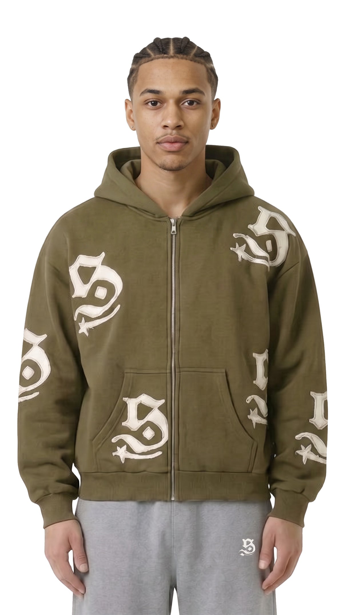 Patch Zipper Khaki Model vorne
