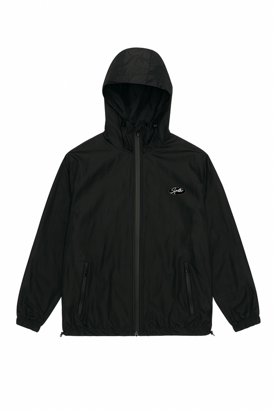 Streetwear Windbreaker Jacke schwarz mit Kapuze und Reißverschluss
