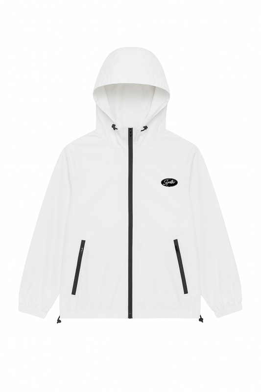 Windbreaker weiß mit Reißverschluss und Kapuze