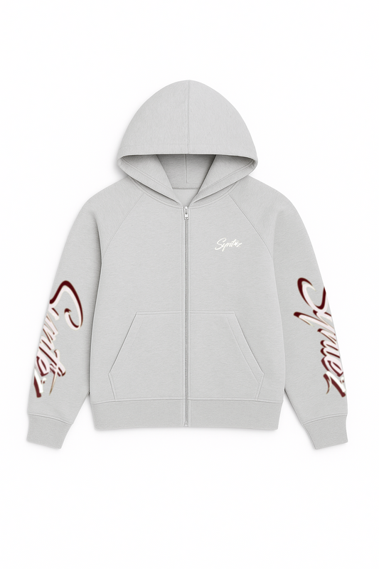 ZIP HOODIE SYNTHEZ SLEEVES GREY/RED