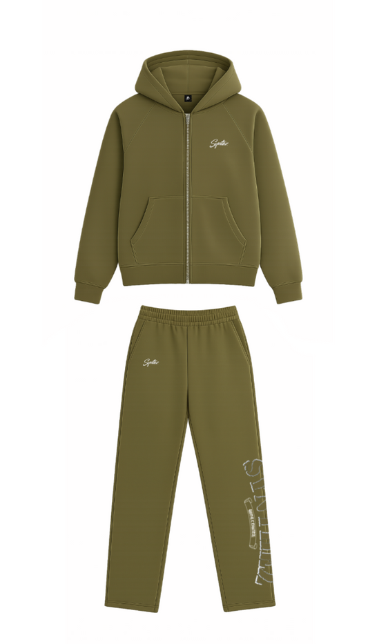 CHROME TRACKSUIT KHAKI/WHITE BUNDLE (JOGGER + ZIPPER)