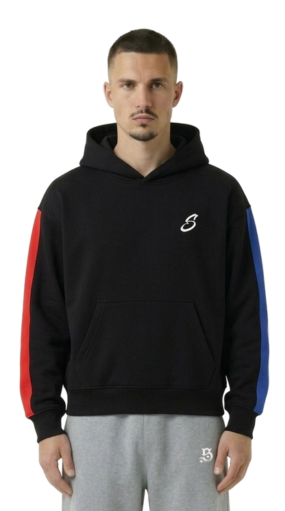 HOODIE STRIPES BLACK/BLUE/RED