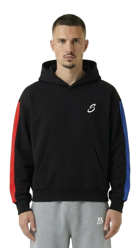 HOODIE STRIPES BLACK/BLUE/RED
