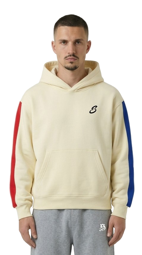 HOODIE STRIPES BEIGE/BLUE/RED