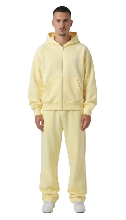 BASIC TRACKSUIT BEIGE/YELLOW (ZIPPER + JOGGER)