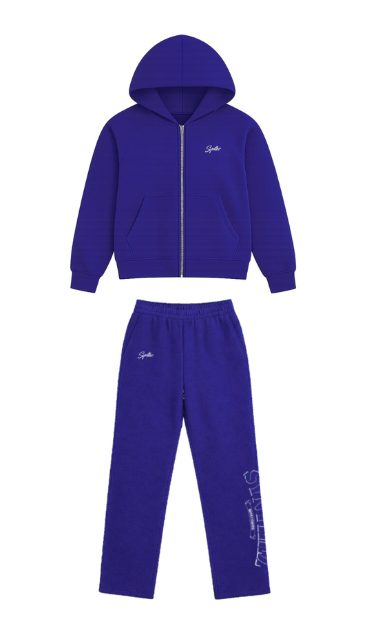 CHROME TRACKSUIT BLUE/WHITE BUNDLE (JOGGER + ZIPPER)
