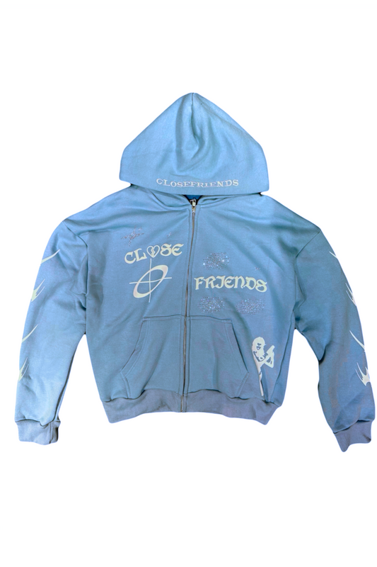 CLOSE FRIENDS RHINESTONES ZIPPER LIGHT BLUE