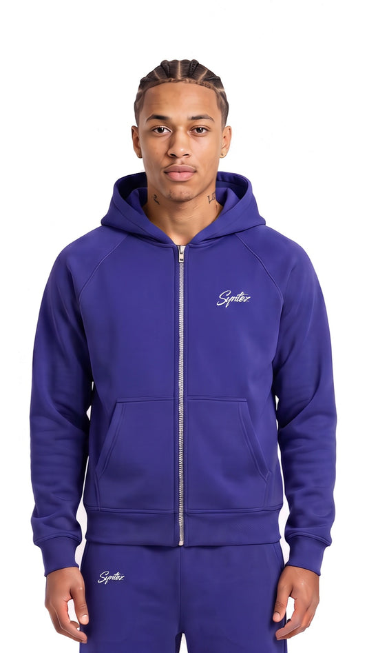 Chrome Zipper Blau am Model, vorne