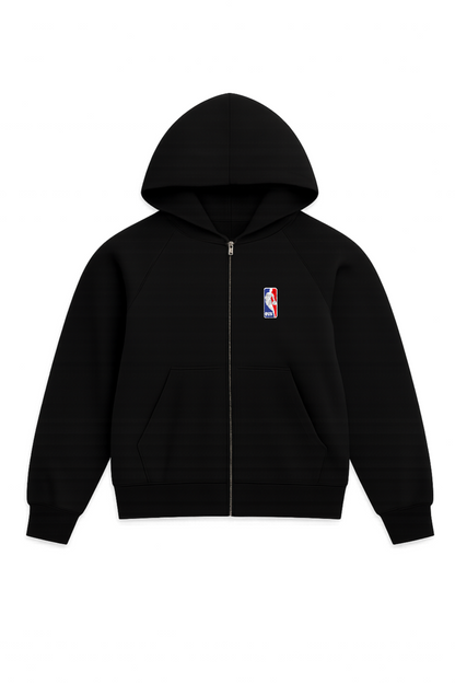 Schwarzer Streetwear College Zip Hoodie mit OVR Logo auf der Brust