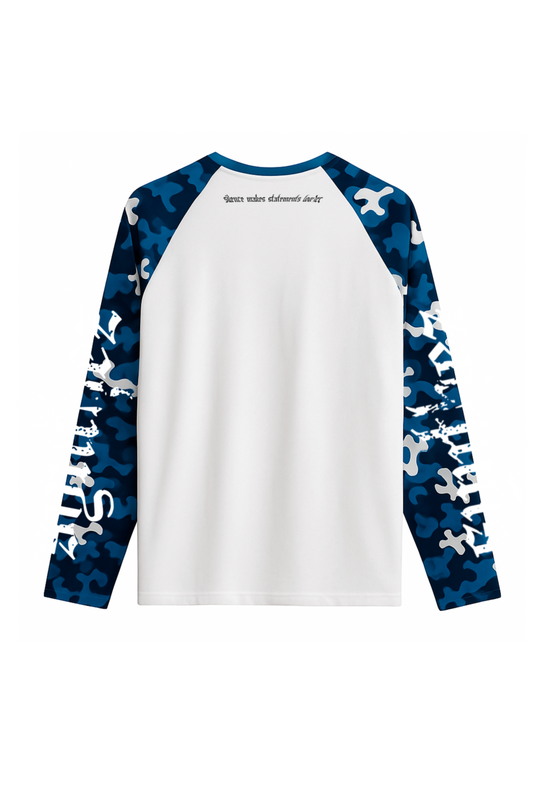 Longsleeve camouflage blau streetwear drop mit backprint