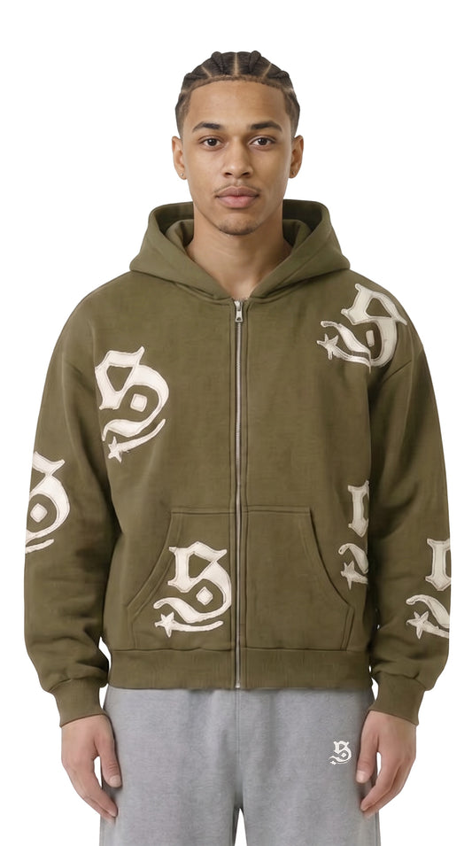 Patch Zipper Khaki Model vorne
