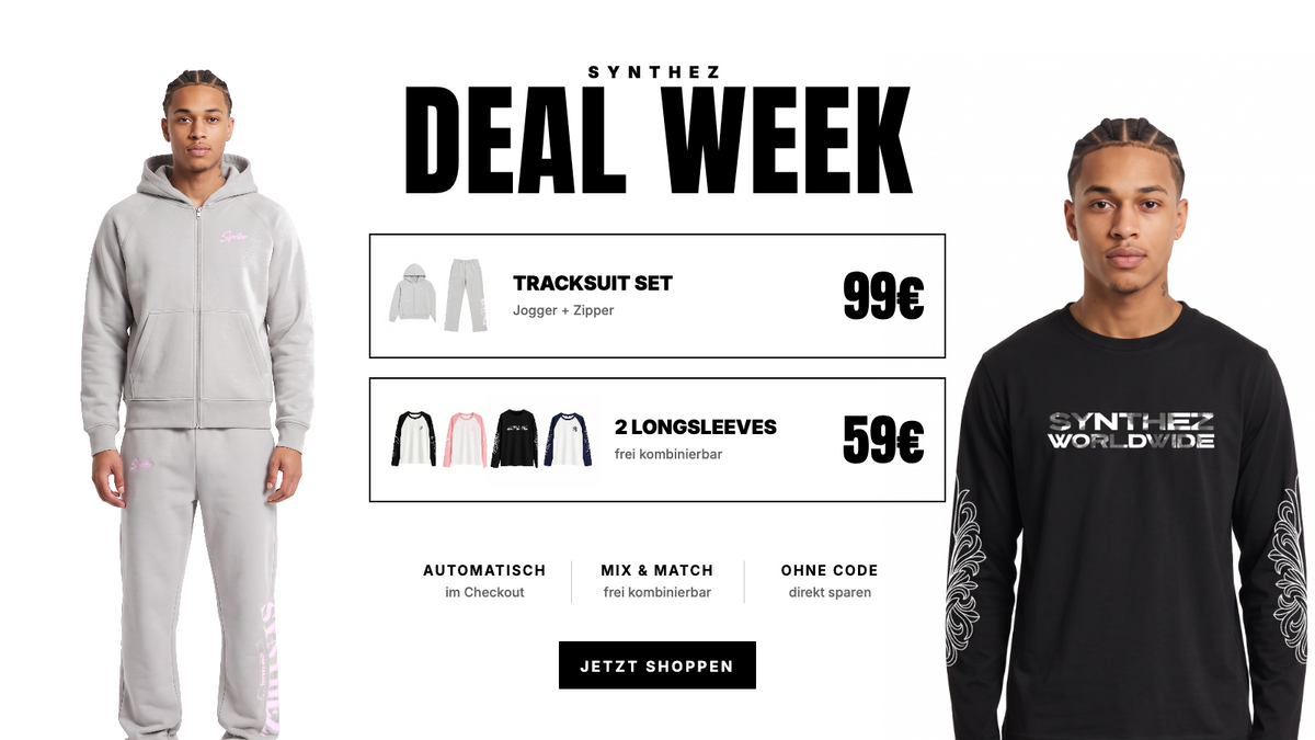 Synthez Deal Week: Tracksuit Set 99 Euro, 2 Longsleeves 59 Euro