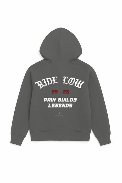 Zip Hoodie dunkelgrau relaxed fit mit weißem Backprint 