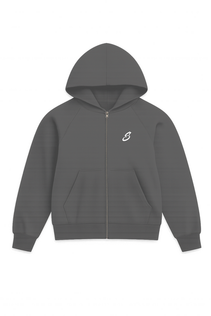 Zip Hoodie dunkelgrau relaxed fit mit weißem Synthez Logo auf der Brust