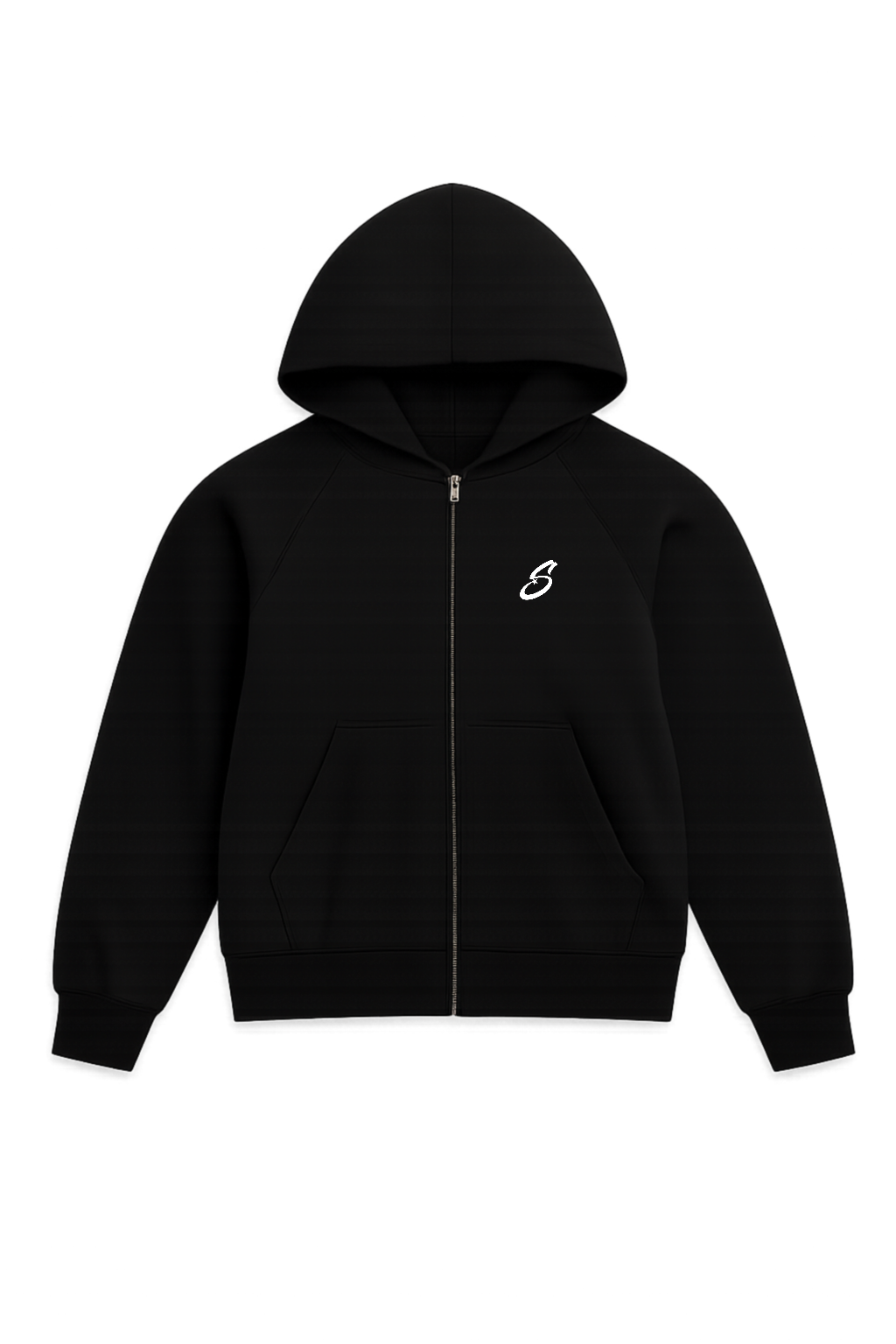 Zip Hoodie schwarz relaxed fit mit weißem Synthez Logo auf der Brust